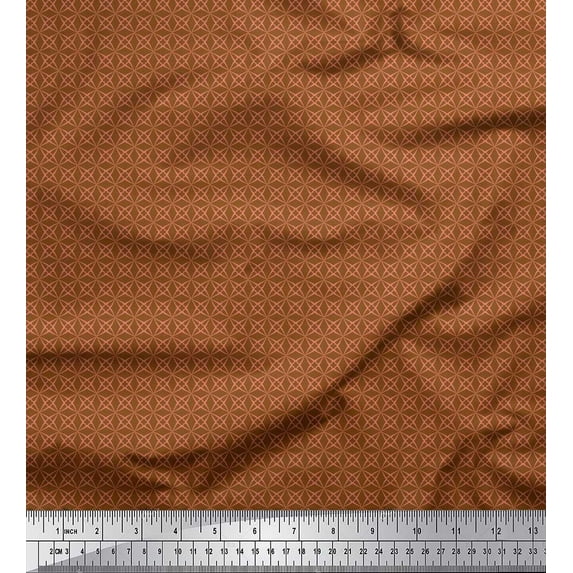 Soimoi Brown Cotton Voile Fabric Artistic Geometric Printed Craft Fabric by the Yard 56 Inch Wide