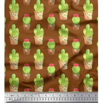 Soimoi Brown Cotton Voile Fabric Cactus With Conical Pot Tree Fabric Prints By Yard 42 Inch Wide