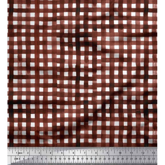 Soimoi Brown Cotton Voile Fabric Check Check Decor Fabric Printed Yard 56 Inch Wide