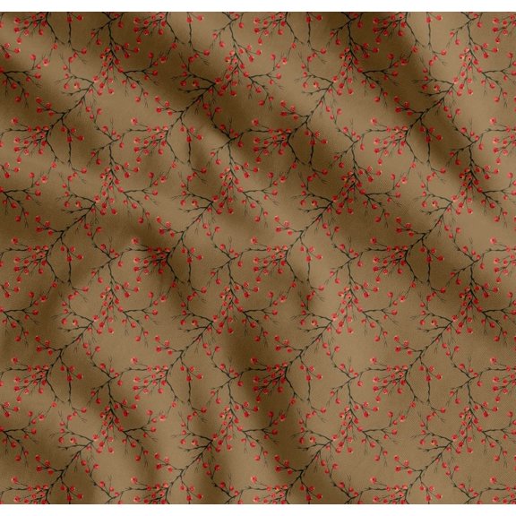 Soimoi Brown Cotton Voile Fabric Cherries Fruits Print Sewing Fabric Yard 42 Inch Wide