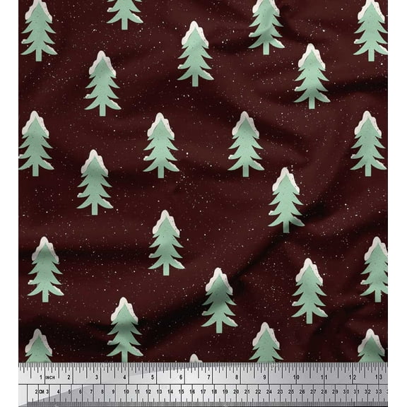 Soimoi Brown Cotton Voile Fabric Christmas Tree Print Fabric by the Yard 42 Inch Wide