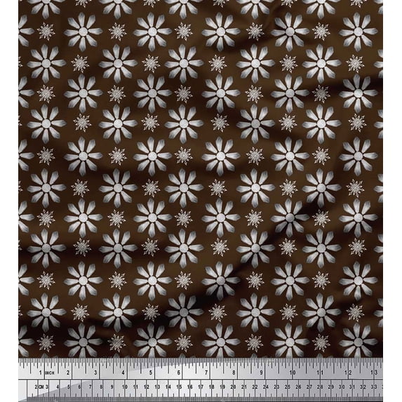 Soimoi Brown Cotton Voile Fabric Crystals Floral Printed Fabric 1 Yard 58 Inch Wide