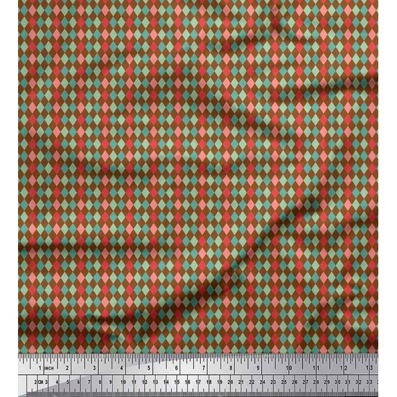 Soimoi Brown Cotton Voile Fabric Diamond Geometric Print Fabric by the Yard 42 Inch Wide