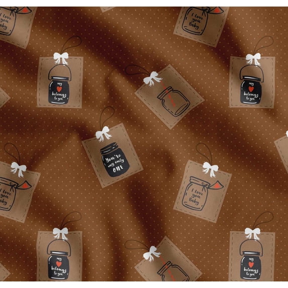 Soimoi Brown Cotton Voile Fabric Dot,Jar & My Heart Belong To You Text Print Sewing Fabric Yard 42 Inch Wide