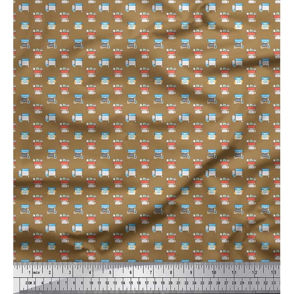 Soimoi Brown Cotton Voile Fabric Keyboard,Phone & Monitor Hardware Fabric Prints By Yard 42 Inch Wide
