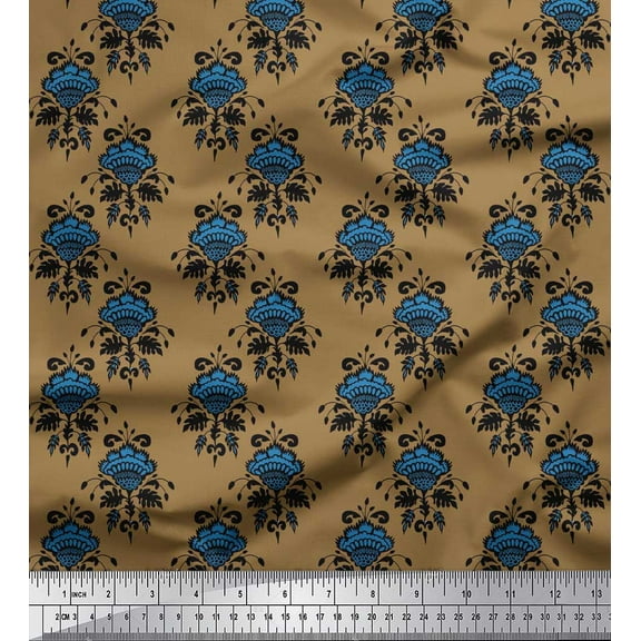 Soimoi Brown Cotton Voile Fabric Leaves & Floral Ethnic Print Fabric by the Yard 42 Inch Wide
