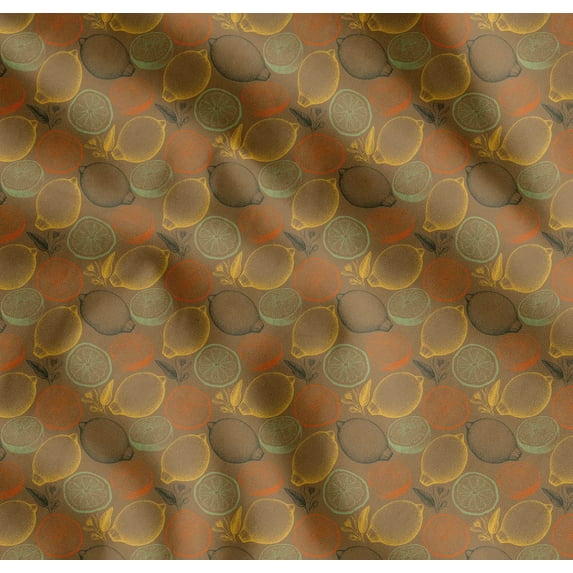 Soimoi Brown Cotton Voile Fabric Lemon Slice Vegetable Decor Fabric Printed Yard 42 Inch Wide
