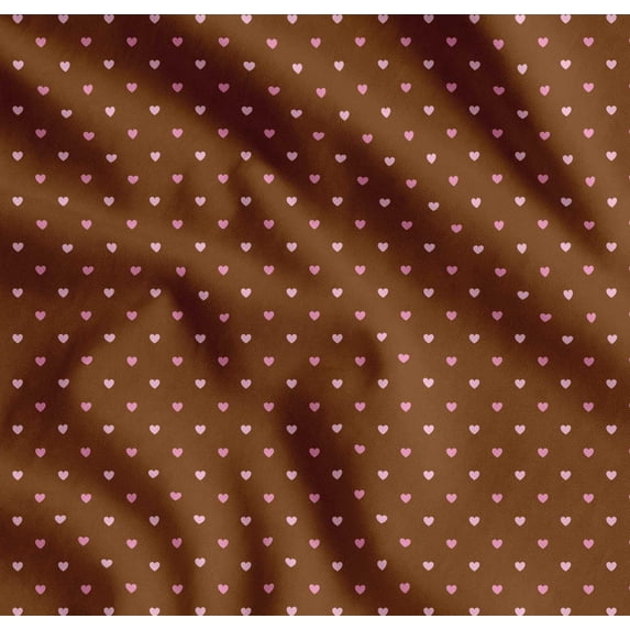 Soimoi Brown Cotton Voile Fabric Pink Heart Print Fabric by Yard 56 Inch Wide