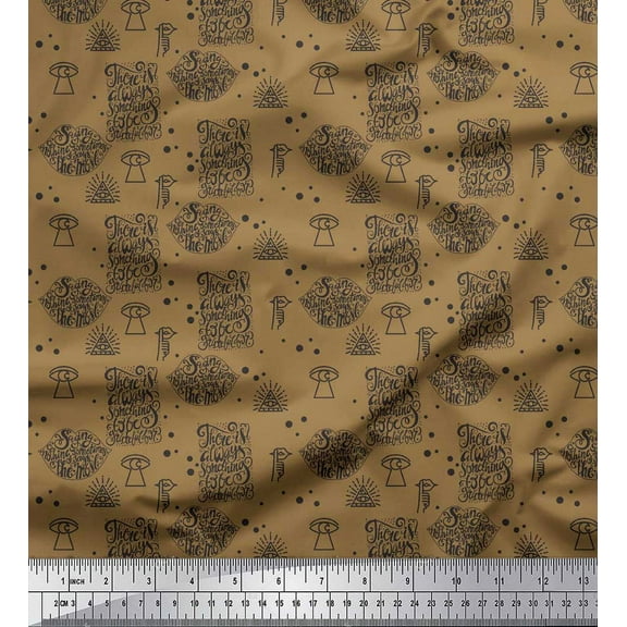 Soimoi Brown Cotton Voile Fabric Saying Nothing Sometimes Says The Most Quotes Decor Fabric Printed Yard 42 Inch Wide