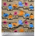thumbnail image 1 of Soimoi Brown Cotton Voile Fabric Stripe & Monster Cartoon Printed Fabric 1 Yard 42 Inch Wide, 1 of 3