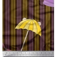 thumbnail image 1 of Soimoi Brown Cotton Voile Fabric Umbrella & Stripe Print Sewing Fabric Yard 42 Inch Wide, 1 of 3