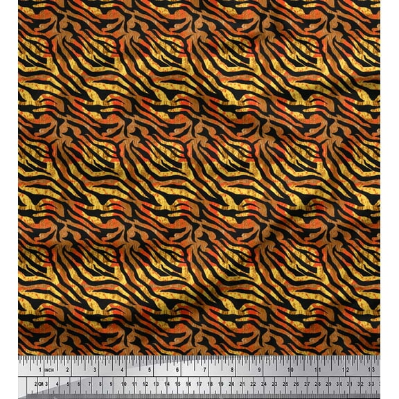 Soimoi Brown Georgette Viscose Fabric Tiger Animal Skin Printed Craft Fabric by the Yard 44 Inch Wide