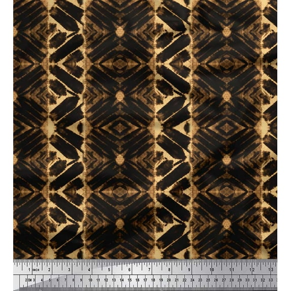 Soimoi Brown Heavy Canvas Fabric Geometric Tie-Dye Print Fabric by Yard 58 Inch Wide