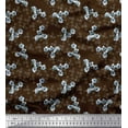 thumbnail image 1 of Soimoi Brown Heavy Canvas Fabric Periwinkle Floral Print Fabric by the Yard 58 Inch Wide, 1 of 3