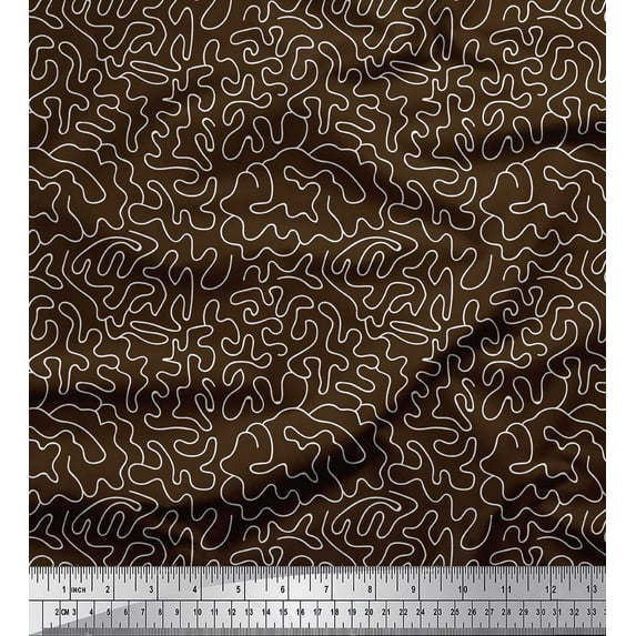 Soimoi Brown Heavy Satin Fabric Abstracts Abstract Print Sewing Fabric Yard 54 Inch Wide