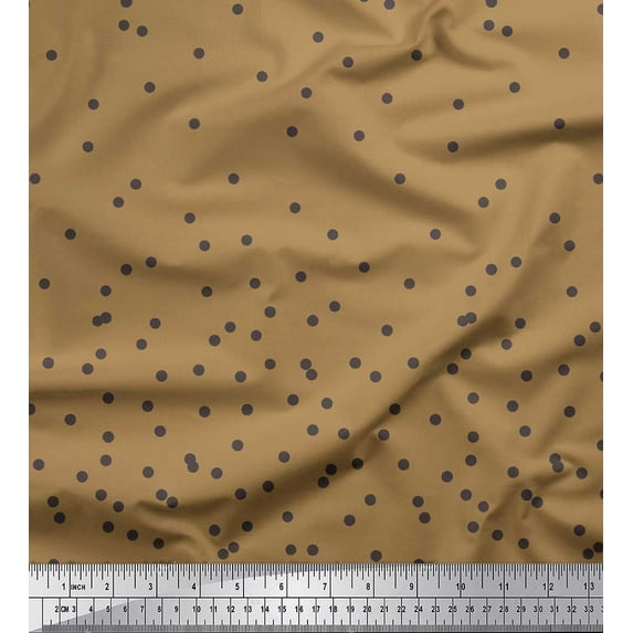 Soimoi Brown Heavy Satin Fabric Dots Dots Print Fabric by Yard 54 Inch Wide