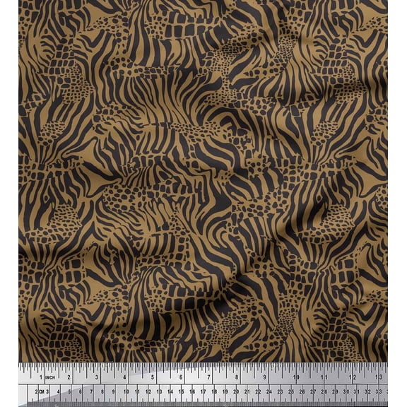 Soimoi Brown Heavy Satin Fabric Leopard & Wild Animal Skin Decor Fabric Printed BTY 54 Inch Wide