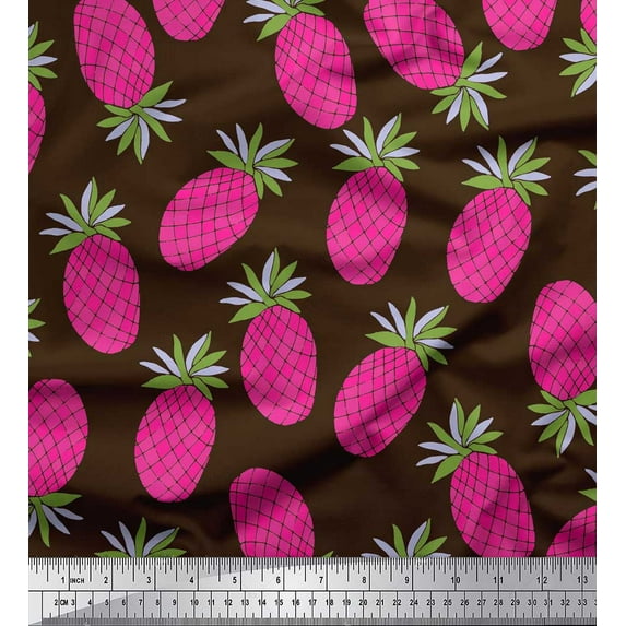 Soimoi Brown Heavy Satin Fabric Pine Fruits Print Fabric by the Yard 54 Inch Wide