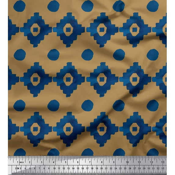 Soimoi Brown Japan Crepe Satin Fabric Aztec Geometric Printed Fabric 1 Yard 42 Inch Wide