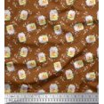 thumbnail image 1 of Soimoi Brown Japan Crepe Satin Fabric Swirl & Fruit Jar Kitchen Print Fabric by the Yard 42 Inch Wide, 1 of 3