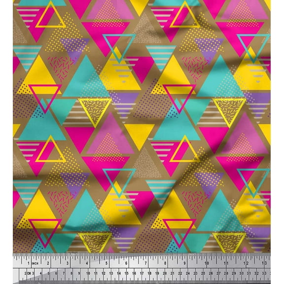 Soimoi Brown Moss Georgette Fabric Triangle Art Geometric Fabric Prints By Yard 42 Inch Wide
