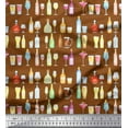 thumbnail image 1 of Soimoi Brown Poly Georgette Fabric Bottle & Wine Glass Bar Print Fabric by Yard 42 Inch Wide, 1 of 3