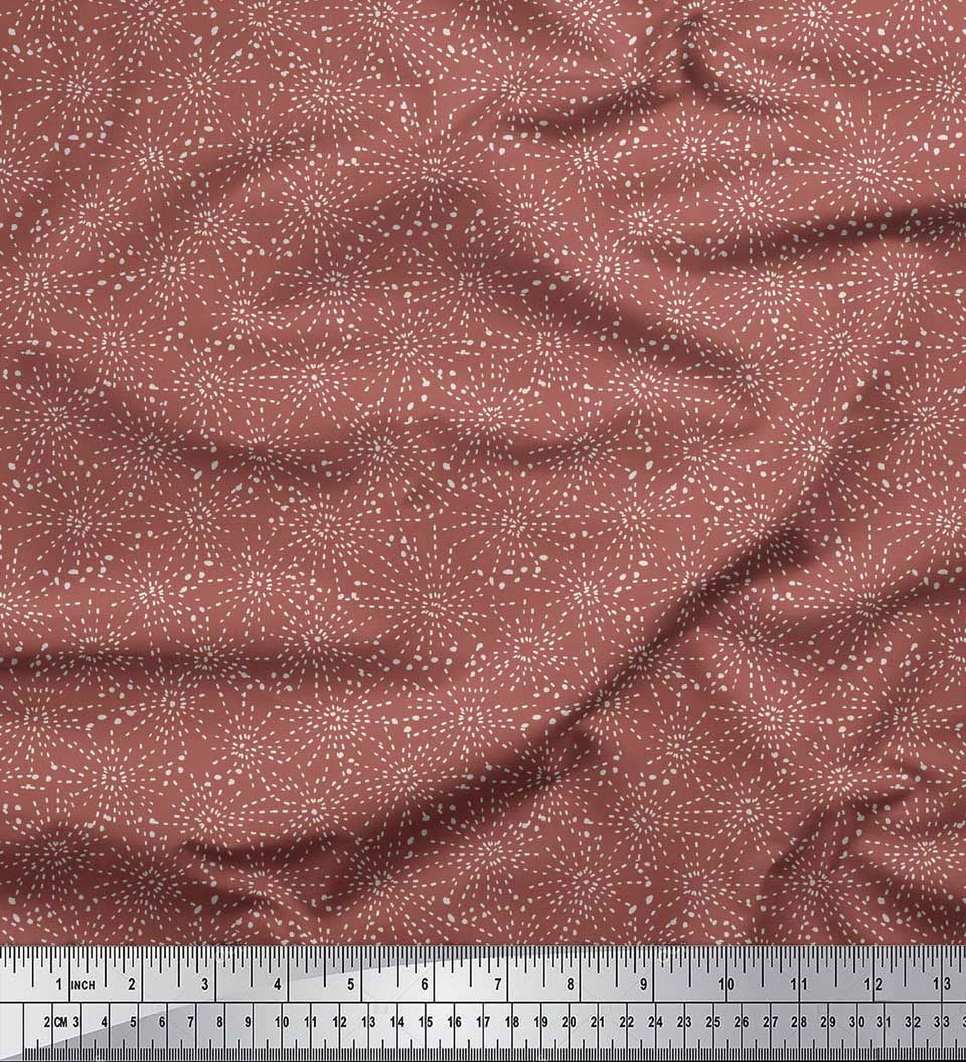 Soimoi Brown Poly Georgette Fabric Brush Stroke & Dots Abstract Printed Fabric 1 Yard 42 Inch Wide