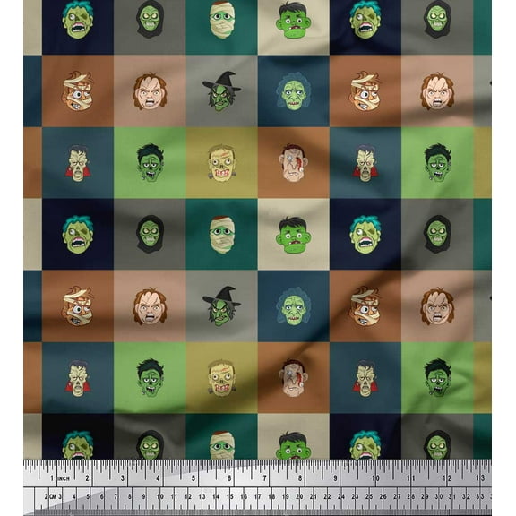 Soimoi Brown Poly Georgette Fabric Monster Face Cartoon Print Fabric by the Yard 42 Inch Wide