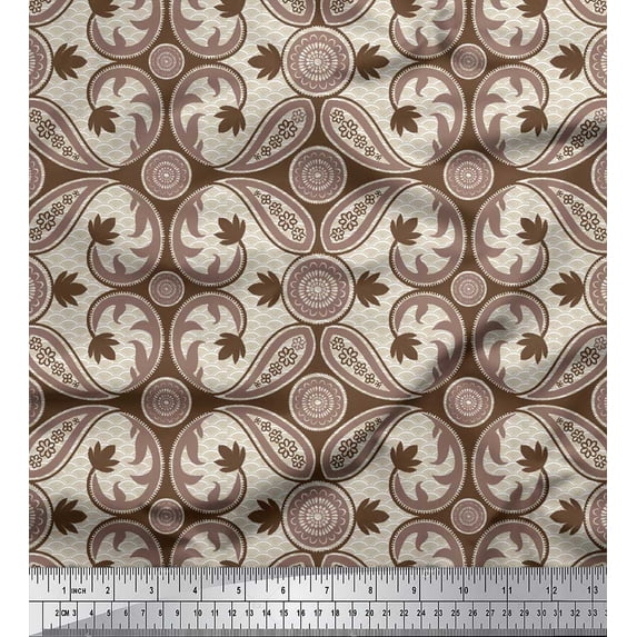 Soimoi Brown Poly Georgette Fabric Paisleys Paisley Decor Fabric Printed BTY 42 Inch Wide