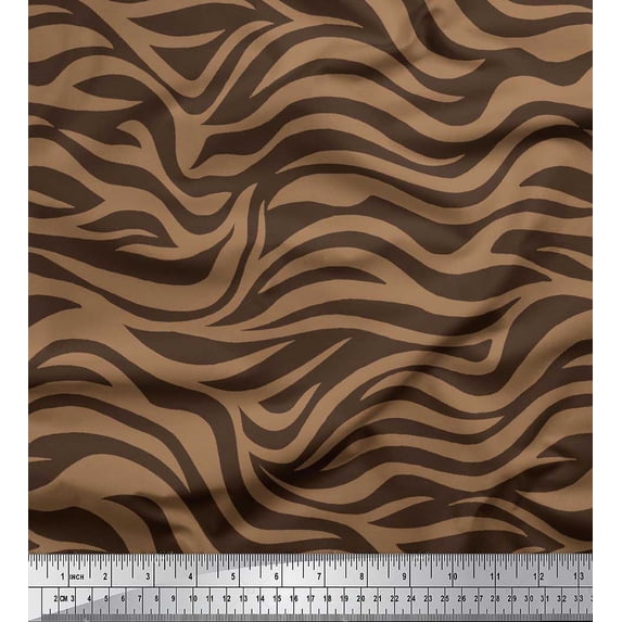 Soimoi Brown Poly Georgette Fabric Wild Animal Skin Printed Fabric 1 Yard 52 Inch Wide