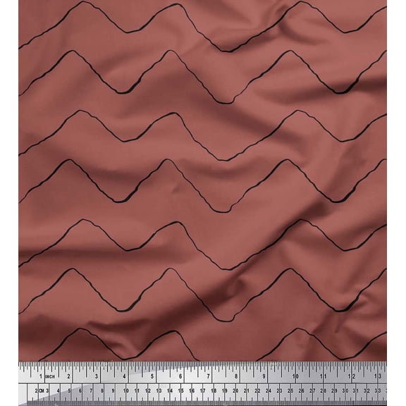 Soimoi Brown Rayon Crepe Fabric Artistic Waves Abstract Print Fabric by Yard 46 Inch Wide