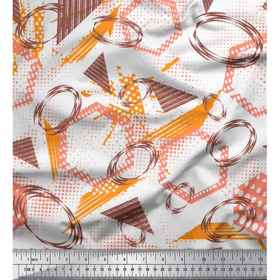 Soimoi Brown Rayon Crepe Fabric Geometric Abstract Decor Fabric Printed Yard 46 Inch Wide