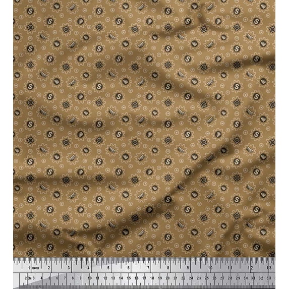 Soimoi Brown Rayon Crepe Fabric Graph & Dollar Symbol Printed Fabric 1 Yard 46 Inch Wide