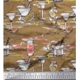 thumbnail image 1 of Soimoi Brown Rayon Crepe Fabric Lemon Slice & Soft Drink Beverages Fabric Prints By Yard 46 Inch Wide, 1 of 3