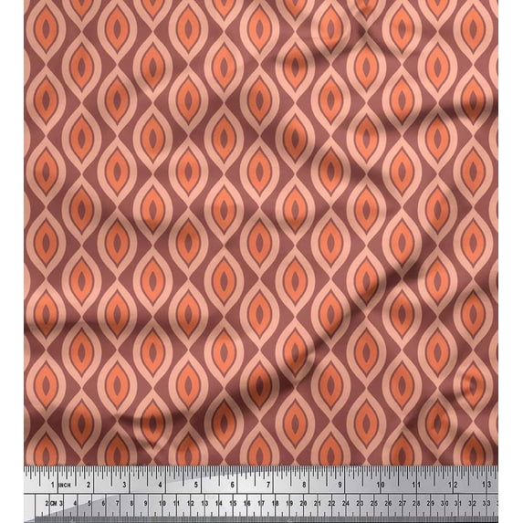 Soimoi Brown Rayon Crepe Fabric Ogee Geometric Print Fabric by Yard 46 Inch Wide