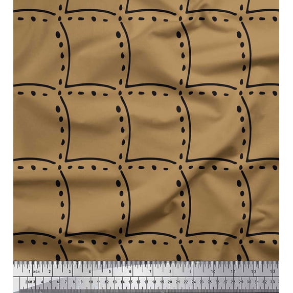 Soimoi Brown Rayon Crepe Fabric Tendril & Abstract Print Fabric by the Yard 46 Inch Wide