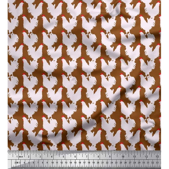 Soimoi Brown Rayon Fabric Hen Bird Print Fabric by the Yard 42 Inch Wide