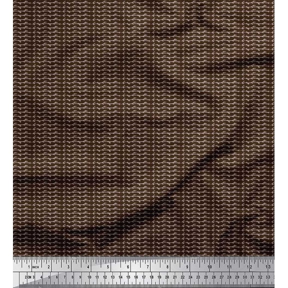 Soimoi Brown Rayon Fabric Lace Border Abstract Printed Fabric 1 Yard 56 Inch Wide