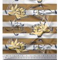 thumbnail image 1 of Soimoi Brown Rayon Fabric Stripe & Sketch Lotus Floral Printed Fabric 1 Yard 56 Inch Wide, 1 of 1