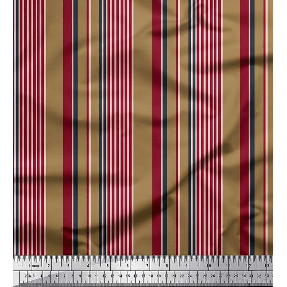 Soimoi Brown Rayon Fabric Vertical Stripe Fabric Prints By Yard 42 Inch Wide