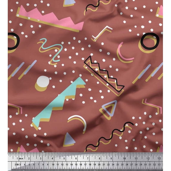 Soimoi Brown Silk Fabric Abstract & Dots Print Fabric by the Yard 42 Inch Wide