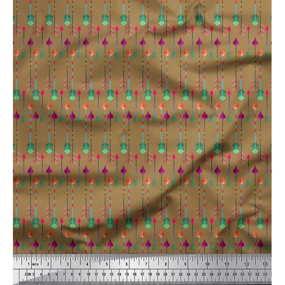 Soimoi Brown Silk Fabric Arrows Arrow Printed Fabric 1 Yard 42 Inch Wide