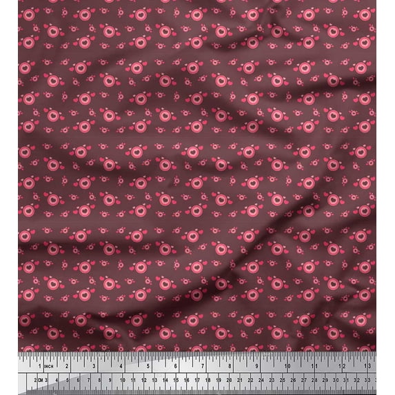Soimoi Brown Silk Fabric Circle & Heart Printed Craft Fabric by the Yard 42 Inch Wide