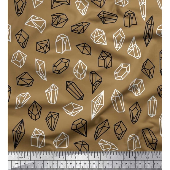Soimoi Brown Silk Fabric Crystal Stone Geometric Printed Craft Fabric by the Yard 42 Inch Wide
