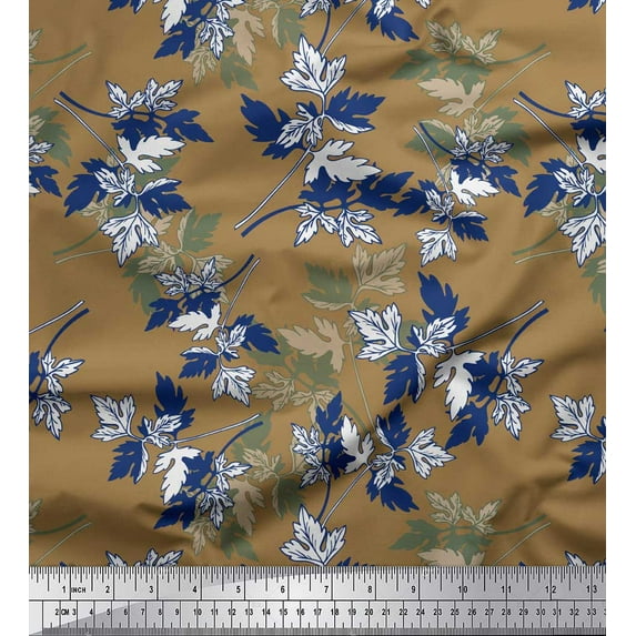 Soimoi Brown Silk Fabric Leaves Hand Drawn Decor Fabric Printed Yard 42 Inch Wide