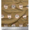thumbnail image 1 of Soimoi Brown Silk Fabric Owl Bird Printed Fabric 1 Yard 42 Inch Wide, 1 of 3
