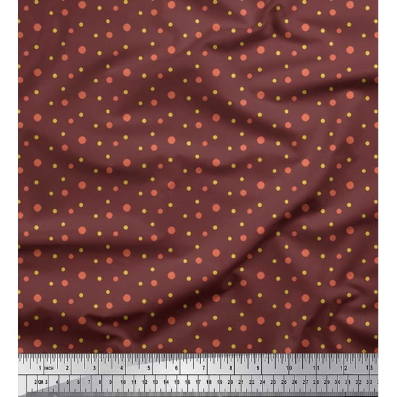 Soimoi Brown Silk Fabric Polka Dots Printed Craft Fabric by the Yard 42 Inch Wide