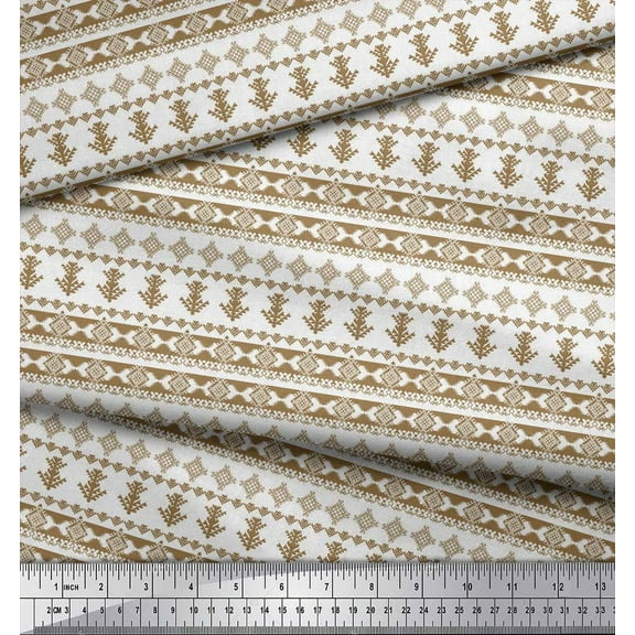 Soimoi Brown Silk Fabric Tribal African Printed Fabric 1 Yard 42 Inch Wide