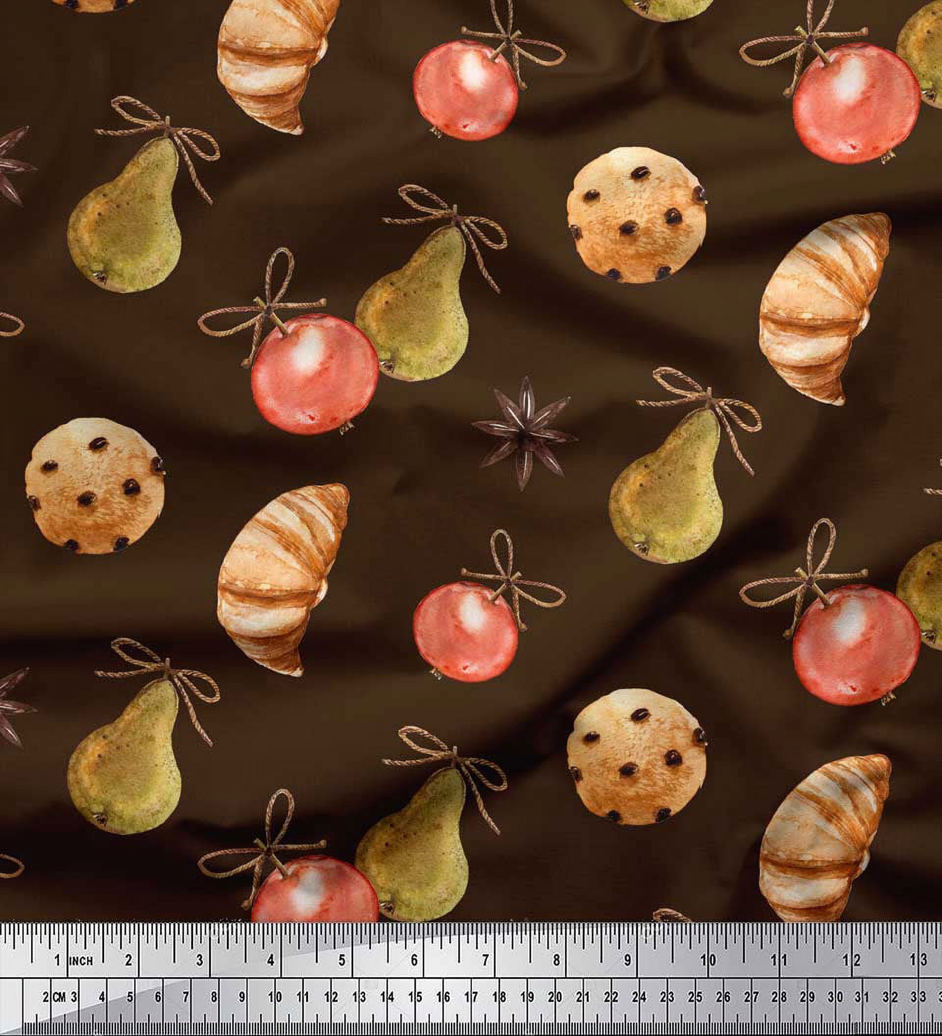 Soimoi Brown Velvet Fabric Cookies & Oranament Christmas Printed Fabric 1 Yard 58 Inch Wide