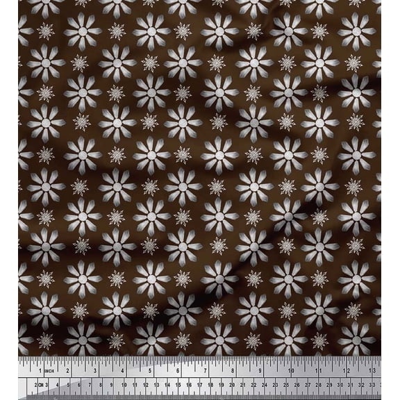 Soimoi Brown Velvet Fabric Crystals Floral Print Fabric by Yard 60 Inch Wide